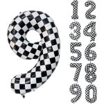 Ballon d'anniversaire a carreaux, en forme de chiffre 9, noir et blanc, gant, en aluminium en forme ...
