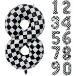 Ballon d'anniversaire a carreaux, en forme de chiffre, noir et blanc, ballon de voiture de course, gant, ...