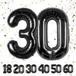 Ballon d'anniversaire en forme de chiffre 30, en aluminium, noir, dcoration d'anniversaire de 101 cm, ...