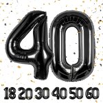 Ballon d'anniversaire en forme de chiffre 40 ans - noir - ballon en aluminium de 101 cm - vole a l'hlium ...
