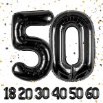 Ballon d'anniversaire en forme de chiffre 50 ans, en aluminium, noir, dcoration d'anniversaire de 101 ...