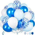 Ballons bleu et blanc, 30 pices 12 pouces mtallis chrome bleu confettis latex hlium ballon baudruche ...