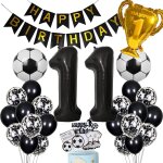 Ballon de football 11e anniversaire ballon h�lium noir 11e anniversaire gar�on g�teau topper football ...