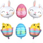 Ballon paques 6 pices lapin ballon paques happy easter ballon poussins ?ufs ballons en aluminium lapin ...
