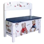 Banc - coffre a jouets teddy college - roba - blanc imprim� oursons - pour enfant