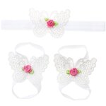 Bandeau a fleurs 3 pi�ces pour b�b�s filles, sandales pieds nus, accessoires de cheveux, elastique, mode, ...