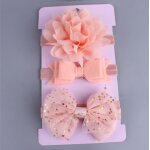 Bandeaux a fleurs en mousseline de soie pour enfants, t�te de b�b� avec noeud de cheveux en trois pi�ces, ...