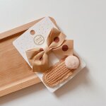 Bandeaux avec noeuds pour filles, 2 pi�ces, kawaii, couleur th� au lait, boule � pois, ours, attaches ...