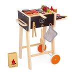 Barbecue en bois - jouet d'imitation cuisine et dinette pour enfants - 57 accessoires inclus - 2 roues ...