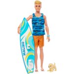 Barbie coffret surf ken - poup�e blonde articul�e, planche de surf, chiot et accessoires
