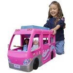 Barbie dream camper - camping - car transformable - 7 zones de jeu - 60 accessoires - avec toboggan, ...