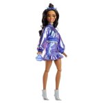 Barbie - poup�e deluxe style - haut et jupe bleu m�tallis� - brune - barbie - jfp42