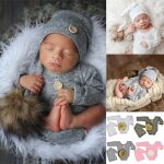 Barboteuse pour b�b�, pour photo de b�b� de mois, avec chapeau et salopette, clips de cheveux tricot�s, ...