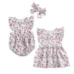 Barboteuse evase a manches courtes pour bbs filles, imprim cerf, avec bandeau / robe pour la famille, ...