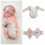 Barboteuse imprime fleur pour nouveau - n, 2 pices, accessoires de photographie, tenue de bb, bandeau ...