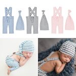 Barboteuse a rayures pour b�b�, 2 pi�ces, ensemble chapeau nou� a longue queue, accessoires de photographie ...