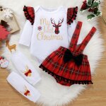Barboteuse a volants pour b�b� fille, body + jupe a carreaux + jambi�res, tenue de no�l, ensemble pour ...