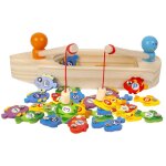 Bateau de p�che magn�tique en bois pour enfants, jouets �ducatifs avec chiffres et maths, cadeau amusant ...