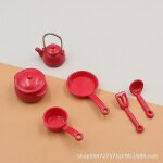 Batterie de cuisine miniature pour maison de poup�e ¿ casseroles, po�les, bouilloire et ustensiles rouges ...
