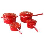 Batterie de cuisine miniature pour maisons de poupes ¿ casseroles et poles en mtal rouge ¿ accessoires ...