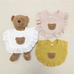 Bavoir en coton brod� pour b�b�, ours de dessin anim�, bavoir avec bouton, tablier d'alimentation a volants, ...