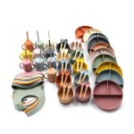 Bavoir en silicone pour b�b�, 6 pi�ces, assiette a d�ner divis�e, bol a ventouse, cuill�re fourchette ...