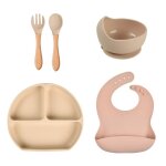 Bavoirs en silicone pour b�b�, assiette a d�ner divis�e bol a ventouse cuill�re fourchette vaisselle ...