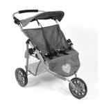 Poussette jogger pour poup�es jumelles - jeans gris
