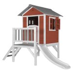 Axi maisonnette lodge xl en bois rouge toboggan blanc