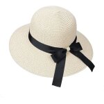 Beige - chapeau de paille femme chapeau de soleil a large bord protection uv et pliable plage avec dcoration ...