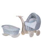 Un bel ensemble lili - poussette + berceau en osier pour poupe blue