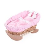 Berceau en osier naturel, lit poupee berceau a bascule bois