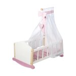 Berceau de poupe en bois scarlett - roba - lit a bascule pour poupon - blanc / rose