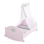 Berceau de poupe en bois sophie - roba - lit a bascule pour poupon - rose / gris