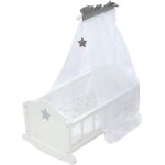 Berceau de poupe en bois stella - inclus linge de lit imprim etoiles + couverture + oreiller + ciel ...