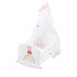 Berceau de poup�e peppa pig en bois - linge de lit inclus - motif truie - nurserie poupon - blanc - rose ...