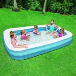 Bestway piscine gonflable enfant familiale rectangulaire de luxe bleu - 305cm x 183cm h 46cm avec 2 boudins ...