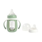 Biberon d'apprentissage en verre 2 en 1 - 210 ml - vert sauge - beaba