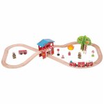 Bigjigs coffret de train en bois pompiers - 39 pices