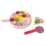 Bigjigs ensemble de pizza en bois avec coupe - rouleau - 26 pièces Bigjigs ensemble de pizza en bois avec coupe - rouleau - 26 pièces