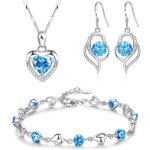 Bijoux femme coeur cristal collier plaqu argent boucles d'oreilles collier bracelet cadeaux pour filles ...