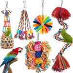 Bird toys perch rope with bell colorful bird chew shredding parrot swing climbing hanging toys for bird ...