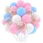 Birthday balloons, blue, pink, white, gold, 52 pieces, blue pink balloons, baby white, light blue, light ...
