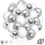 Birthday balloons silver white ¿ 60 pieces 12 inches (30 cm) silver white metallic balloons helium confetti ... Birthday balloons silver white ¿ 60 pieces 12 inches (30 cm) silver white metallic balloons helium confetti ...