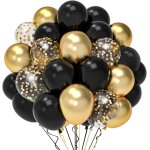 Black and gold birthday balloons, 52 pieces 12 inchballoon black gold balloon, transparent helium balloon ...