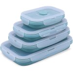 (bleu) lot de 4 botes de conservation pliables en silicone sans bpa, botes pour restes de repas avec ...