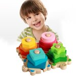 Blocs en bois color�s 3d pour enfants, jouets educatifs en forme d'empilage
