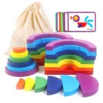 Blocs de construction en bois arc - en - ciel pour enfants, jouet de forme géométrique, pile de bois, ... Blocs de construction en bois arc - en - ciel pour enfants, jouet de forme géométrique, pile de bois, ...