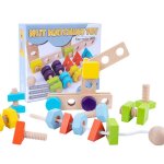 Blocs de construction en bois en forme d'�crou pour enfants, jeu d'assemblage de perles, apprentissage ...