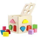 Blocs de construction g�om�triques en bois, 13 trous en forme de bo�te d'intelligence, jouets educatifs ...